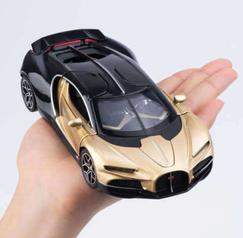 Masina din Metal Bugatti Tourbillon V16, 20 cm, Functie Pull Back, Usile Deschizabile si Spoiler Mobil, Lumini si Sunete, Automacheta Hypercar [6]