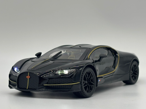 Masina din Metal Bugatti Tourbillon V16, 20 cm, Functie Pull Back, Usile Deschizabile si Spoiler Mobil, Lumini si Sunete, Automacheta Hypercar [5]