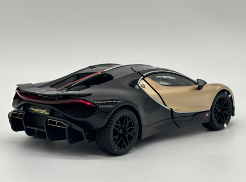Masina din Metal Bugatti Tourbillon V16, 20 cm, Functie Pull Back, Usile Deschizabile si Spoiler Mobil, Lumini si Sunete, Automacheta Hypercar [12]