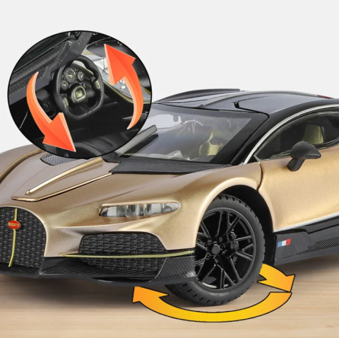Masina din Metal Bugatti Tourbillon V16, 20 cm, Functie Pull Back, Usile Deschizabile si Spoiler Mobil, Lumini si Sunete, Automacheta Hypercar [3]