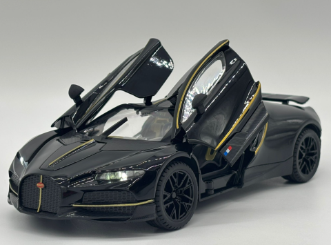 Masina din Metal Bugatti Tourbillon V16, 20 cm, Functie Pull Back, Usile Deschizabile si Spoiler Mobil, Lumini si Sunete, Automacheta Hypercar [11]