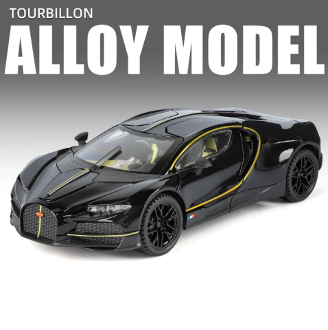 Masina din Metal Bugatti Tourbillon V16, 20 cm, Functie Pull Back, Usile Deschizabile si Spoiler Mobil, Lumini si Sunete, Automacheta Hypercar [0]