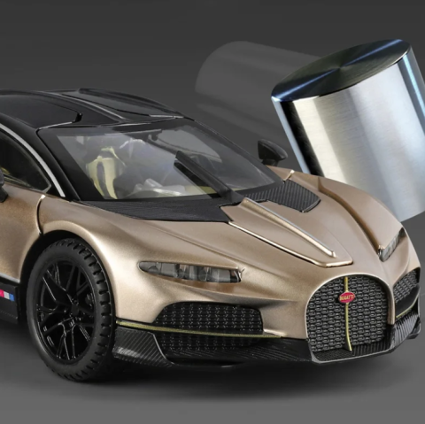 Masina din Metal Bugatti Tourbillon V16, 20 cm, Functie Pull Back, Usile Deschizabile si Spoiler Mobil, Lumini si Sunete, Automacheta Hypercar [3]