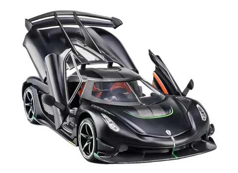 Masinute din Metal - Mașină din Metal Koenigsegg Jesko 1:24, Model Hypercar cu Pullback, Uși Deschizătoare în Sus, Lumini și Sunete, 20 cm