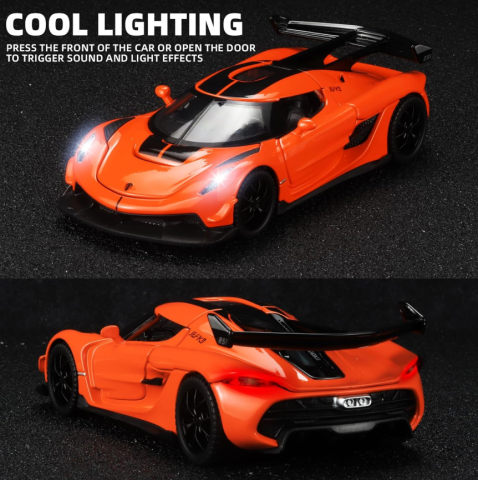 Mașină din Metal Koenigsegg Jesko 1:32, Pullback, Lumini și Sunete, Uși Deschizătoare, 15 cm [1]