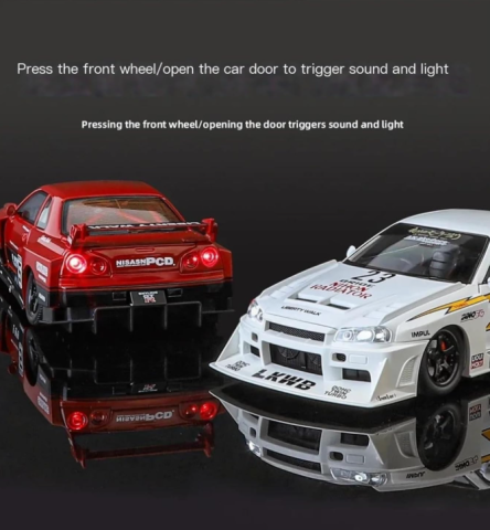 Masina din Metal Nissan Skyline GT-R R34 1:24 Fast & Furious, 20 cm, Se Deschide Complet, Lumini si Sunete, Claxon Realist [4]