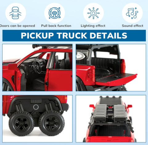 Mașină din Metal RAM Hennessey 1:24, Model Off-Road cu Pullback, Lumini și Sunete, Uși Deschizătoare, Accesorii Detașabile, 19 cm [5]