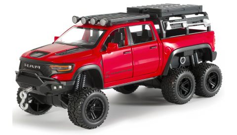 Masinute din Metal - Mașină din Metal RAM Hennessey 1:24, Model Off-Road cu Pullback, Lumini și Sunete, Uși Deschizătoare, Accesorii Detașabile, 19 cm