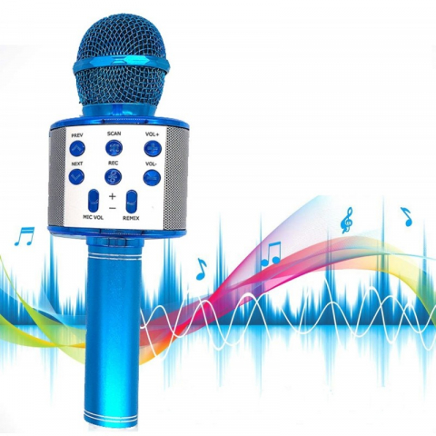 Microfon Karaoke Wireless, Multifunctional, cu Radio, TF Card, USB, Functie de Inregistrare, Efecte Vocale - Albastru [0]