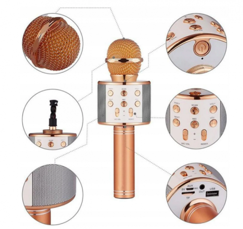 Microfon Karaoke Wireless, Multifunctional, cu Radio, TF Card, USB, Functie de Inregistrare, Efecte Vocale - Rose Gold [7]