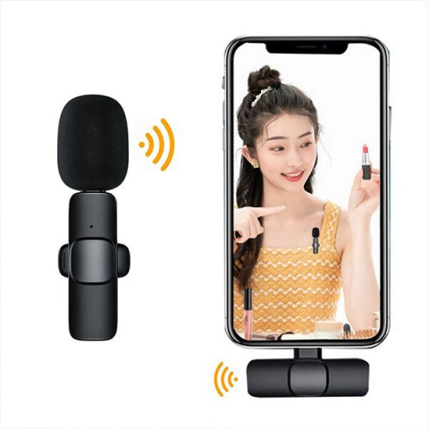 Electronice - Microfon Lavaliera Wireless K8 –  Recepție până la 20m, Sunet Clar, Compatibil iPhone & Type-C, cu Capsă Integrată pentru Guler/Tricou, Ideal Vlog/Live/Interviuri