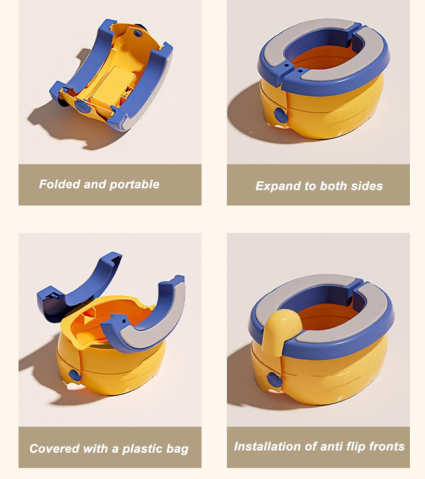 Olita Pliabila Portabila pentru Copii, Tip Scaun si Reductor WC, cu Geanta Depozitare si 10 Seturi Pungi Incluse, Anti-Alunecare [3]