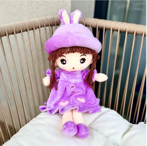 Papusa Angel din Plus, Canta "Are mama o fetita frumusica foc", Mov, 50 cm [1]