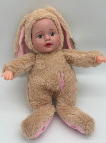 Jucarii de plus - Papusa Bebe in Costum de Iepuras de Plus , 35 cm, Canta „Nu mi-e frica de bau-bau”.