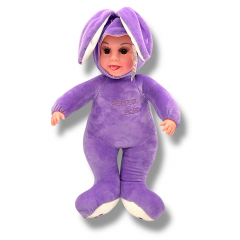 Papusi - Papusa Bebelus cu Urechi de Iepuras, 50 cm, din Plus, spune "Inger-Ingerasul meu"