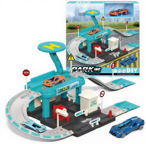 Masinute - Pistă de Joacă Asamblabilă cu Mașină din Metal, Accesorii și Elemente Interactive