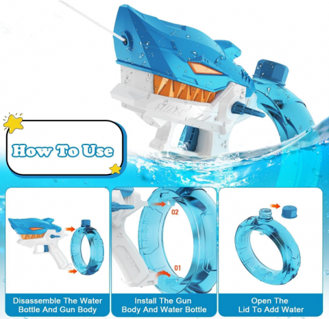 Pistol de Apă Electric în Formă de Rechin – Baterie Reîncărcabilă, Cablu USB Inclus [5]