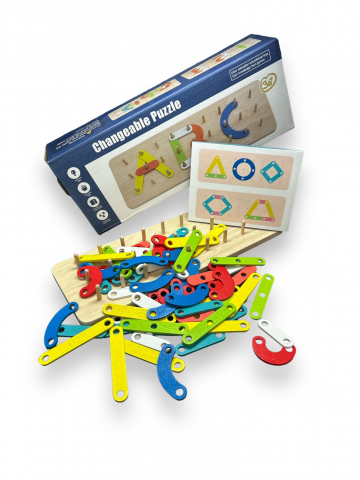 Jocuri din Lemn - Placa Montessori Geoboard din Lemn, Cuvinte si Cifre