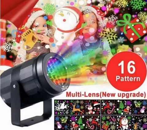 Mini Proiector LED Portabil de Crăciun, 10 cm, Reîncărcabil USB, Cu 16 Modele Dinamice – Fulgii, Moș Crăciun, Oameni de Zăpadă, Decor Festiv Interior [5]