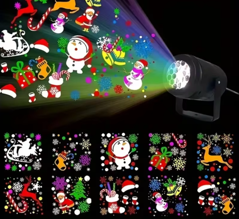 Mini Proiector LED Portabil de Crăciun, 10 cm, Reîncărcabil USB, Cu 16 Modele Dinamice – Fulgii, Moș Crăciun, Oameni de Zăpadă, Decor Festiv Interior [3]