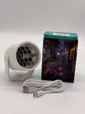 Mini Proiector LED Portabil de Crăciun, 10 cm, Reîncărcabil USB, Cu 16 Modele Dinamice – Fulgii, Moș Crăciun, Oameni de Zăpadă, Decor Festiv Interior [10]