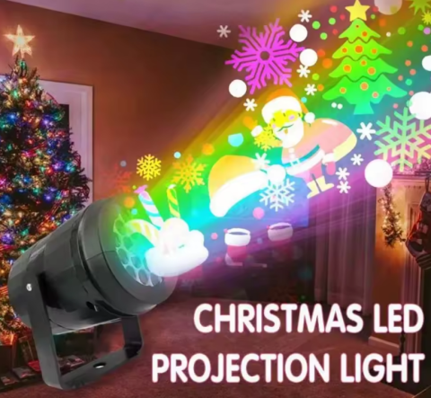 Mini Proiector LED Portabil de Crăciun, 10 cm, Reîncărcabil USB, Cu 16 Modele Dinamice – Fulgii, Moș Crăciun, Oameni de Zăpadă, Decor Festiv Interior [1]