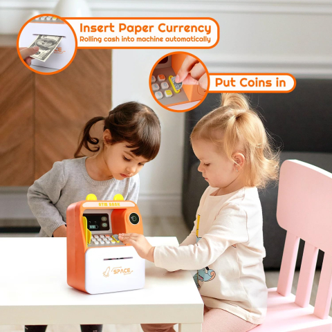 Pusculiță Electronică Tip Bancomat ATM cu Citire Card și Simulare Recunoaștere Facială, Schimbare Parolă, Slot pentru Bancnote – 25 x 17 x 12 cm [5]