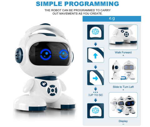 Robot Inteligent Interactiv cu Telecomandă cu Ecran LED Expresiv, 2.4GHz, Programare, Muzică, Lumină, Funcție Amprentă, Rotire 360°, 26x20 cm [6]
