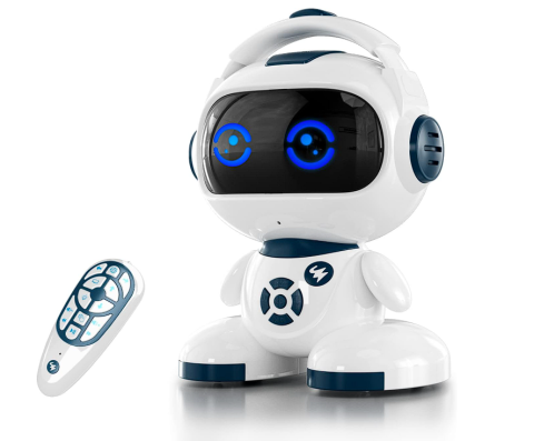 Toate Produsele - Robot Inteligent Interactiv cu Telecomandă cu Ecran LED Expresiv, 2.4GHz, Programare, Muzică, Lumină, Funcție Amprentă, Rotire 360°, 26x20 cm