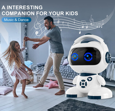 Robot Inteligent Interactiv cu Telecomandă cu Ecran LED Expresiv, 2.4GHz, Programare, Muzică, Lumină, Funcție Amprentă, Rotire 360°, 26x20 cm [1]