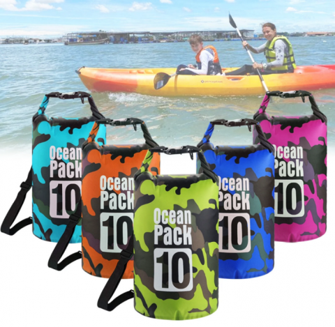 Sac Etanș Ocean Pack 10L Camo – 100% Impermeabil, Protecție Contra Apelor, Nisipului și Prafului, Curea Reglabilă Inclusă [1]