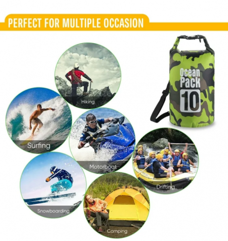Sac Etanș Ocean Pack 10L Camo – 100% Impermeabil, Protecție Contra Apelor, Nisipului și Prafului, Curea Reglabilă Inclusă [5]