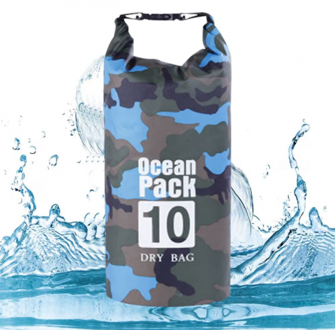 Articole & Accesorii de Plaja - Sac Etanș Ocean Pack 10L Camo – 100% Impermeabil, Protecție Contra Apelor, Nisipului și Prafului, Curea Reglabilă Inclusă