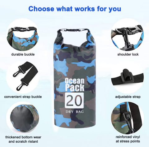 Sac Etanș Ocean Pack 20L Camo – 100% Impermeabil, Protecție Contra Apelor, Nisipului și Prafului, Curea Reglabilă Inclusă [5]