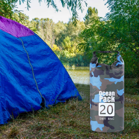 Sac Etanș Ocean Pack 20L Camo – 100% Impermeabil, Protecție Contra Apelor, Nisipului și Prafului, Curea Reglabilă Inclusă [6]