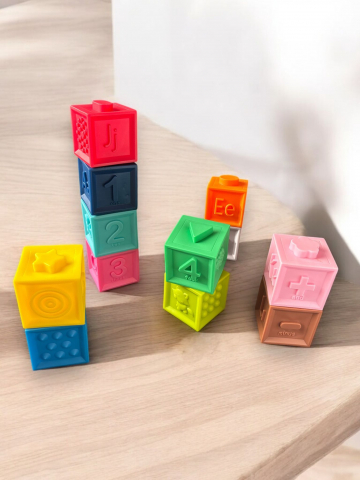 Set 12 Cuburi Moi din Silicon pentru Bebelusi, cu Numere si Semne Matematice, iStan, Multicolor [5]