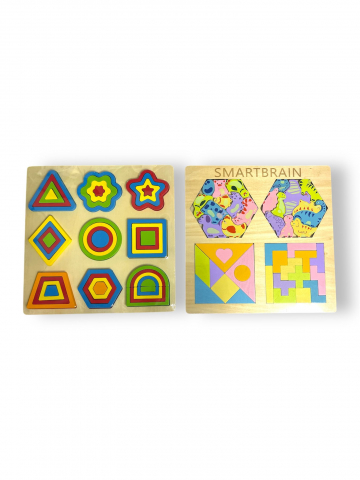 Set 2 Jocuri Montessori, Educative, Forme din Lemn, 30 x 30 cm [0]