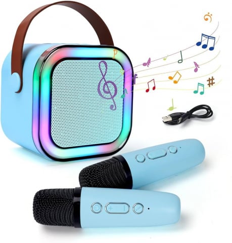 Toate Produsele - Set 2 Microfoane Karaoke cu Boxa Portabila, Culori LED, Wireless, Bluetooth, Efecte Vocale, Mp3