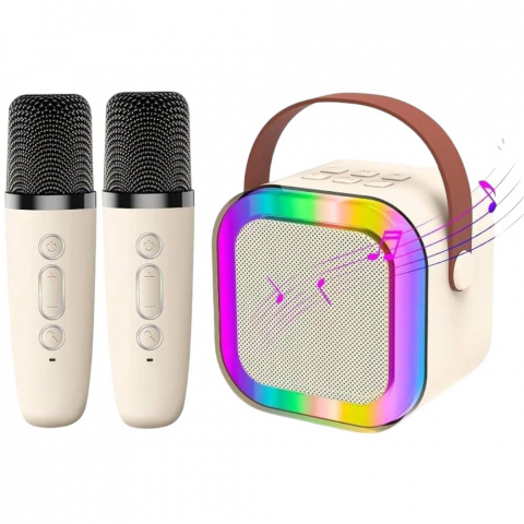 Toate Produsele - Set 2 Microfoane Karaoke cu Boxa Portabila, Culori LED, Wireless, Bluetooth, Efecte Vocale, Mp3
