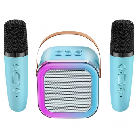 Set 2 Microfoane Karaoke cu Boxa Portabila, Culori LED, Wireless, Bluetooth, Efecte Vocale, Mp3 - Albastru [13]