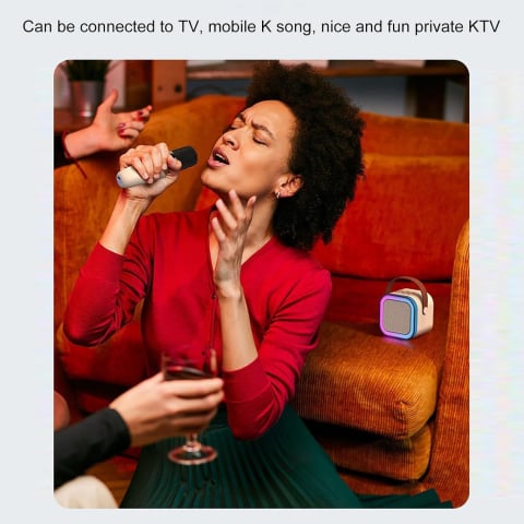 Set 2 Microfoane Karaoke cu Boxa Portabila, Culori LED, Wireless, Bluetooth, Efecte Vocale, Mp3 - Albastru [8]