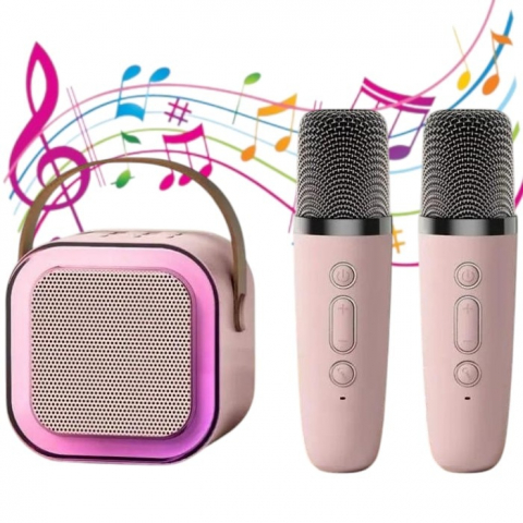 Set 2 Microfoane Karaoke cu Boxa Portabila, Culori LED, Wireless, Bluetooth, Efecte Vocale, Mp3 [0]