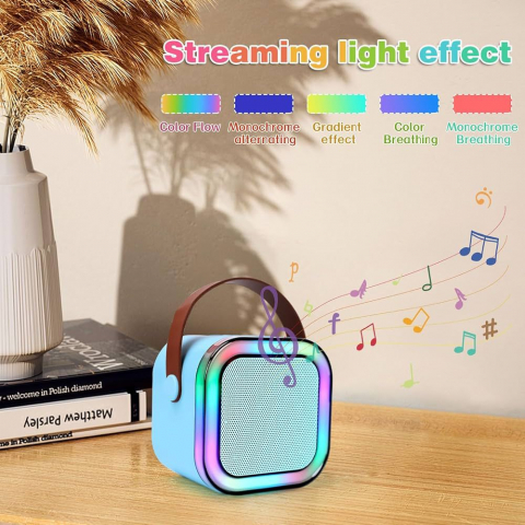 Set 2 Microfoane Karaoke cu Boxa Portabila, Culori LED, Wireless, Bluetooth, Efecte Vocale, Mp3 - Albastru [11]