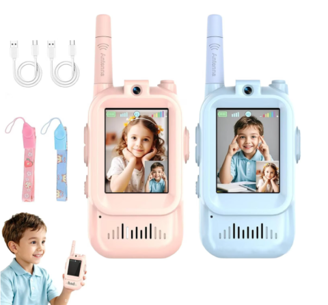 Gadgeturi și Electronice - Set 2 Walkie Talkie Video cu Ecran, Statie Audio-Video Intercom, USB-C, Semnal Puternic, Functie Voice Changer, Baterie Durabila, Portabile si Usor de Utilizat