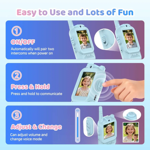 Set 2 Walkie Talkie Video cu Ecran, Statie Audio-Video Intercom, USB-C, Semnal Puternic, Functie Voice Changer, Baterie Durabila, Portabile si Usor de Utilizat [5]