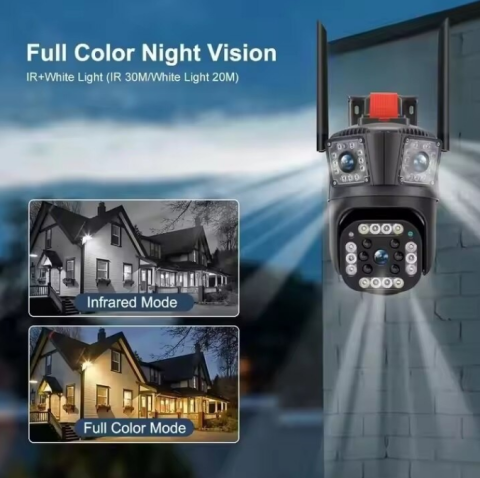 Set 2x Camera de Supraveghere Smart V380 PRO – 2 Camere (1 Rotativă 360°/180° si 1 Fixa), 12MP, LED cu Sirenă, WiFi 2.4G, Infrarosu, TF Card până la 64GB, Conectare prin Aplicația "V380 PRO", Cablu LA [2]