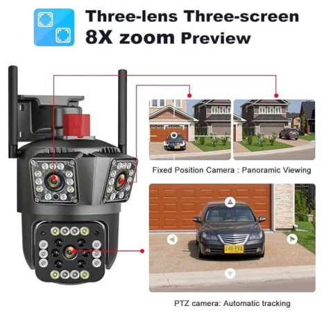 Set 2x Camera de Supraveghere Smart V380 PRO – 2 Camere (1 Rotativă 360°/180° si 1 Fixa), 12MP, LED cu Sirenă, WiFi 2.4G, Infrarosu, TF Card până la 64GB, Conectare prin Aplicația "V380 PRO", Cablu LA [12]