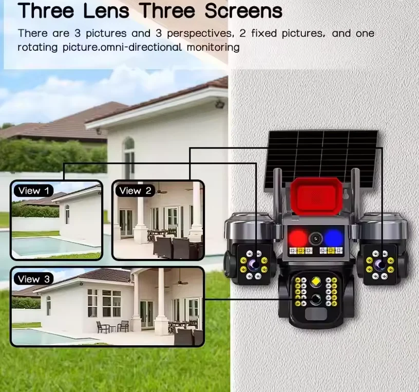 Set 2x Camera Supraveghere 4G cu Panou Solar Tip Crocodil, 3 Camere rotative 720°, 15 MP (5 + 5 + 5MP), 8K UHD, Panou Solar Monocristalin, Viziune Nocturna, Detectare Umana, Zoom 10X Digital, Functie [3]