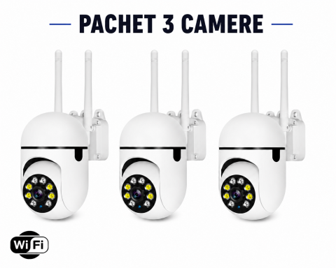 Camere de Supraveghere - Set 3x Camere de Supraveghere WiFi 4MP, Rotire 360°, Zoom 10X, Viziune Nocturnă, Audio Bidirecțional, V380 Pro