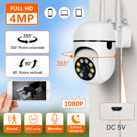Set 3x Camere de Supraveghere WiFi 4MP, Rotire 360°, Zoom 10X, Viziune Nocturnă, Audio Bidirecțional, V380 Pro [5]